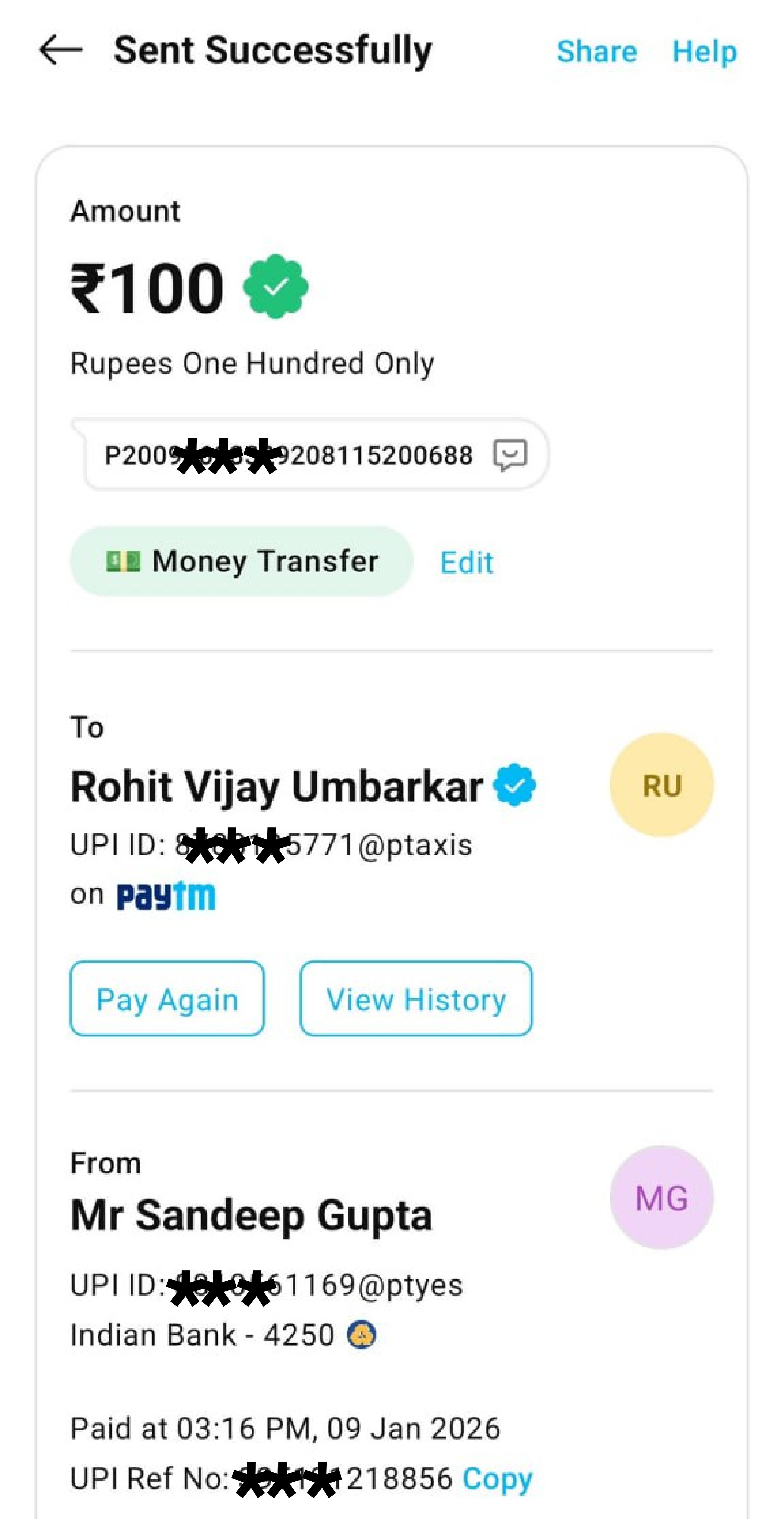 Correct Payment Screenshot